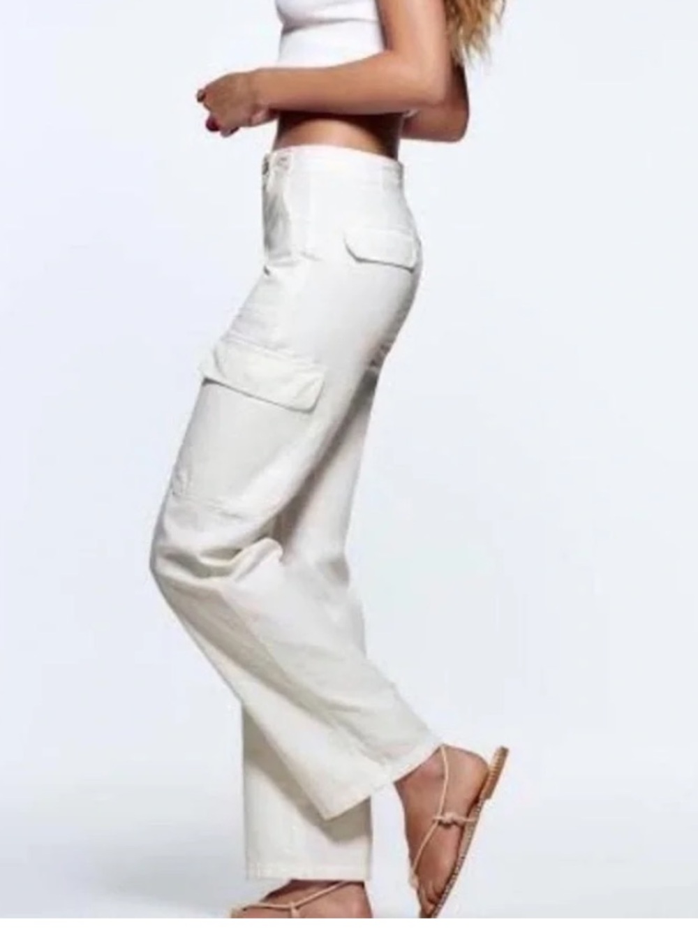 Zara Women’s Cream Cargo Wide-Leg Jeans